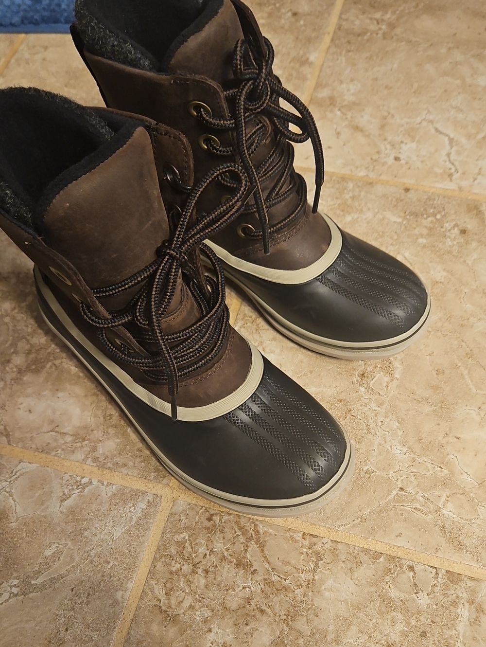Sorel Brown and Black Lace-Up Waterproof Duck Boots